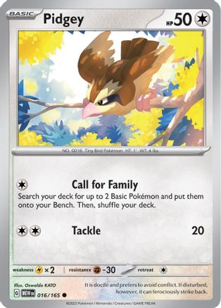 Pidgey (16) Reverse Holofoil [SV: Scarlet & Violet 151] Pokemon Single Pokémon