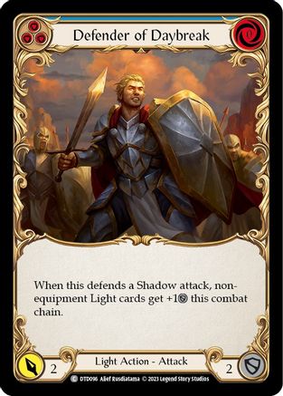 Defender of Daybreak (Blue) [DTD096] (Dusk Till Dawn)  Rainbow Foil Flesh And Blood Single Flesh And Blood   