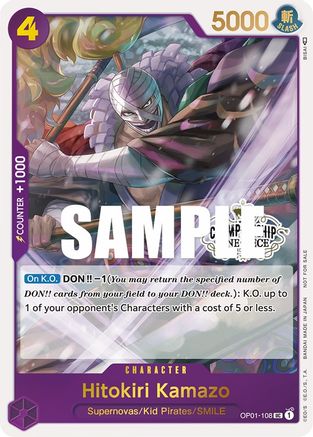 Hitokiri Kamazo (Store Championship Participation Pack) (OP01-108) [One Piece Promotion Cards] Foil One Piece Single Bandai