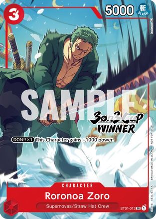 Roronoa Zoro (3-on-3 Cup) [Winner] (ST01-013) [One Piece Promotion Cards] One Piece Single Bandai