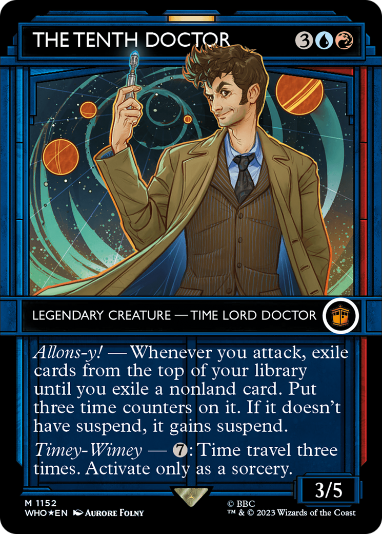 The Tenth Doctor (Surge Foil) (WHO-1152) [Doctor Who] (Showcase) (Borderless) Foil MTG Single Wizards of the Coast