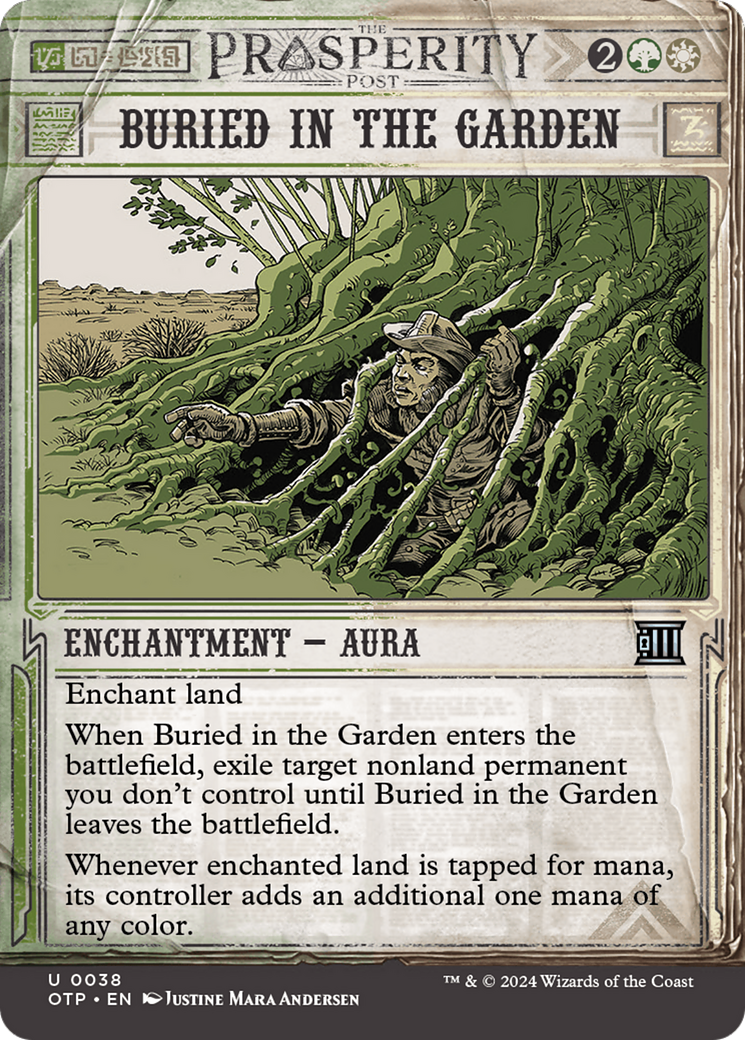 Buried in the Garden (OTP-038) [Breaking News] (Showcase) (Borderless) Foil MTG Single Wizards of the Coast