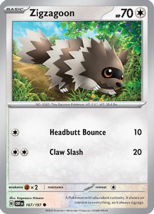 Zigzagoon (167) [SV: Obsidian Flames] Pokemon Single Pokémon