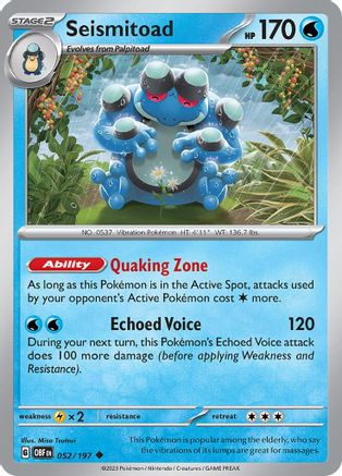 Seismitoad (52) Reverse Holofoil [SV: Obsidian Flames] Pokemon Single Pokémon