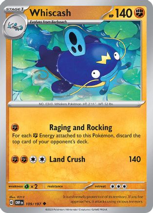 Whiscash (109) Reverse Holofoil [SV: Obsidian Flames] Pokemon Single Pokémon