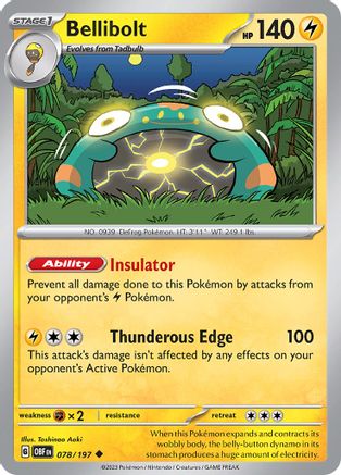 Bellibolt - 078/197 Reverse Holofoil [SV: Obsidian Flames] Pokemon Single Pokémon
