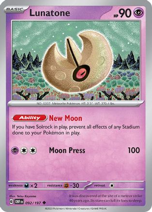 Lunatone (92) Reverse Holofoil [SV: Obsidian Flames] Pokemon Single Pokémon