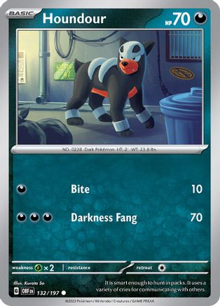 Houndour - 132/197 Reverse Holofoil [SV: Obsidian Flames] Pokemon Single Pokémon