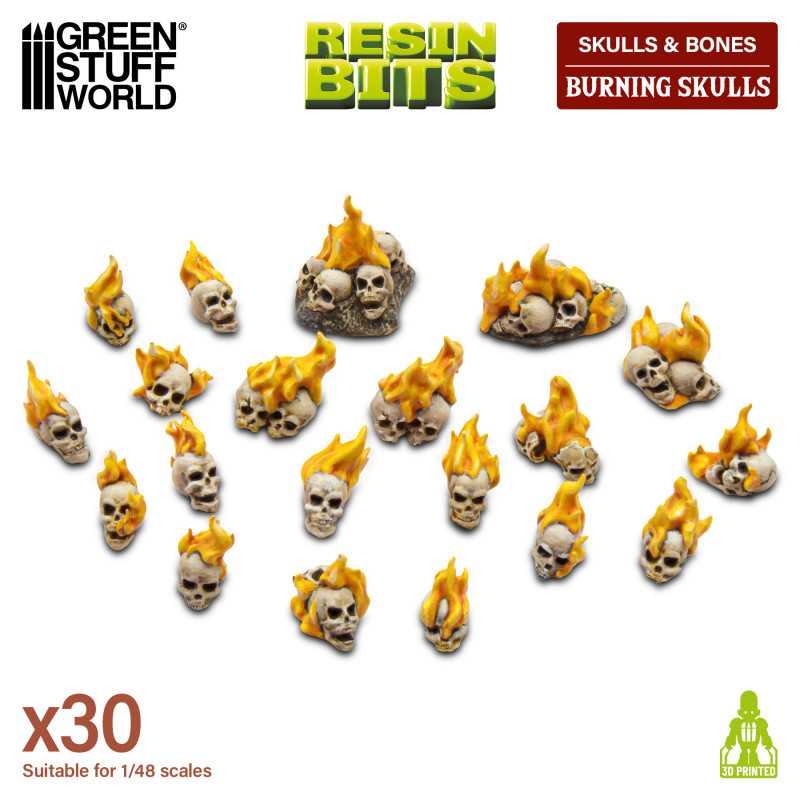 Green Stuff World: 30x Resin Burning Skulls Model Tools & Glue Green Stuff World