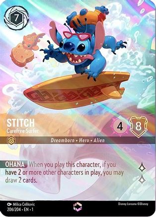 Stitch - Carefree Surfer (Enchanted) (206/204) [The First Chapter] Holofoil Lorcana Single Disney