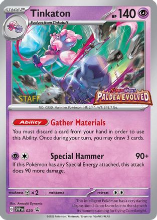 Tinkaton - 020 (Prerelease) [Staff] (20) Holofoil [Promos: SV Promo Cards] Pokemon Single Pokémon