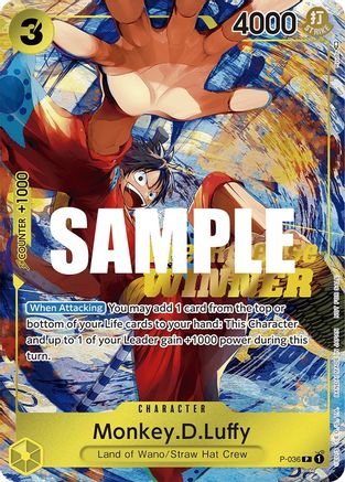 Monkey.D.Luffy (Pre-Release Tournament) (Winner) (P-036) [One Piece Promotion Cards] Foil One Piece Single Bandai