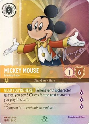 Mickey Mouse - Friendly Face (Alternate Art) (18) [Disney100 Promos] Holofoil Lorcana Single Disney