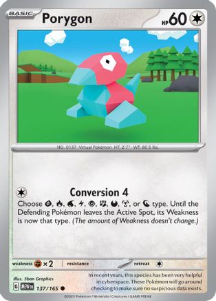 Porygon (137) Reverse Holofoil [SV: Scarlet & Violet 151] Pokemon Single Pokémon