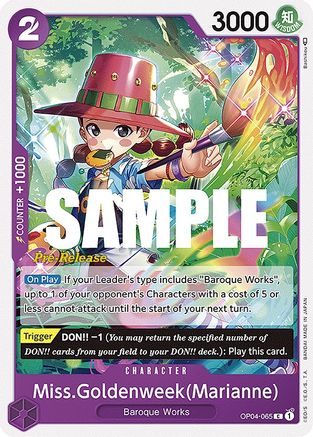 Miss.Goldenweek(Marianne) (OP04-065) [Kingdoms of Intrigue Pre-Release Cards] One Piece Single Bandai