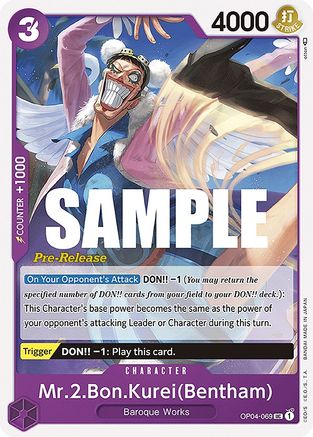 Mr.2.Bon.Kurei (Bentham) (OP04-069) [Kingdoms of Intrigue Pre-Release Cards] One Piece Single Bandai