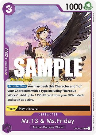 Mr.13 & Ms.Friday (OP04-073) [Kingdoms of Intrigue Pre-Release Cards] One Piece Single Bandai