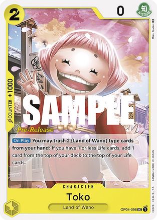 Toko (OP04-098) [Kingdoms of Intrigue Pre-Release Cards] One Piece Single Bandai