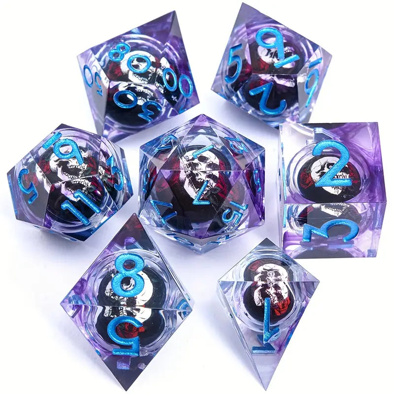 Seriously Good Dice: Liquid Core 7 Die Set "Skulls and Roses" Dice & Counters Taps Imports   