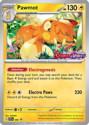 Pawmot - 006 (Prerelease) [Staff] (6) Holofoil [Promos: SV Promo Cards] Pokemon Single Pokémon