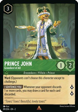 Prince John - Greediest of All (89/204) [Rise of the Floodborn] Lorcana Single Disney