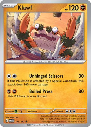 Klawf (105) Reverse Holofoil [SV: Paradox Rift] Pokemon Single Pokémon