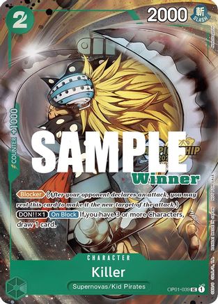 Killer (CS 2023 Top Players Pack) [Winner] (OP01-039) [One Piece Promotion Cards] Foil One Piece Single Bandai