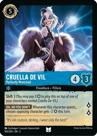 Cruella De Vil - Perfectly Wretched (145/204) [Rise of the Floodborn] Cold Foil Lorcana Single Disney