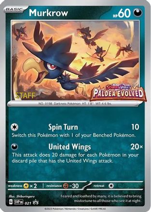 Murkrow - 021 (Prerelease) [Staff] (21) Holofoil [Promos: SV Promo Cards] Pokemon Single Pokémon