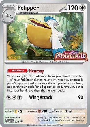 Pelipper - 022 (Prerelease) [Staff] (22) Holofoil [Promos: SV Promo Cards] Pokemon Single Pokémon