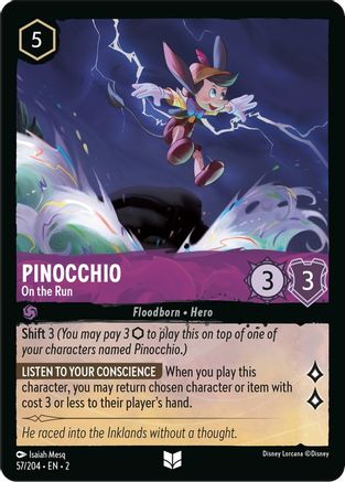 Pinocchio - On the Run (57/204) [Rise of the Floodborn] Cold Foil Lorcana Single Disney