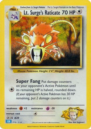 Lt. Surge's Raticate (16) Holofoil [Misc: Trading Card Game Classic] Pokemon Single Pokémon