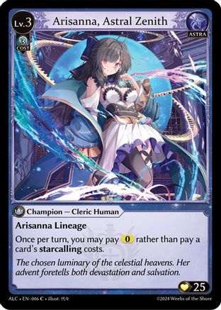 Arisanna, Astral Zenith (006) [Alchemical Revolution] Foil Grand Archive Single Weebs of the Shore