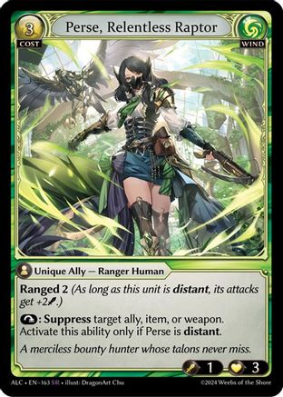 Perse, Relentless Raptor (163) [Alchemical Revolution] Foil Grand Archive Single Weebs of the Shore