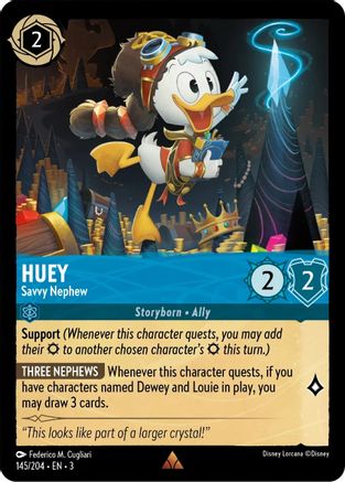 Huey - Savvy Nephew (145/204) [Into the Inklands] Cold Foil Lorcana Single Disney