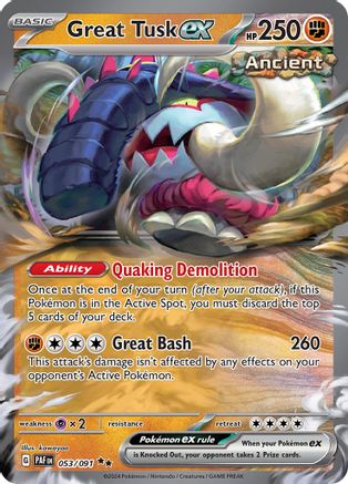 Great Tusk ex (053/091) [Scarlet & Violet: Paldean Fates] Pokemon Single Pokémon   