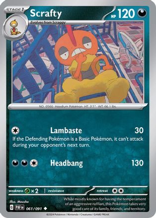Scrafty (61) Reverse Holofoil [SV: Paldean Fates] Pokemon Single Pokémon