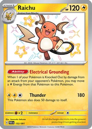 Raichu - 132/091 Holofoil [SV: Paldean Fates] Pokemon Single Pokémon