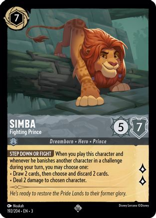 Simba - Fighting Prince (192/204) [Into the Inklands] Cold Foil Lorcana Single Disney