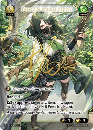 Perse, Relentless Raptor (009) [Alchemical Revolution Event Pack] Foil Grand Archive Single Weebs of the Shore