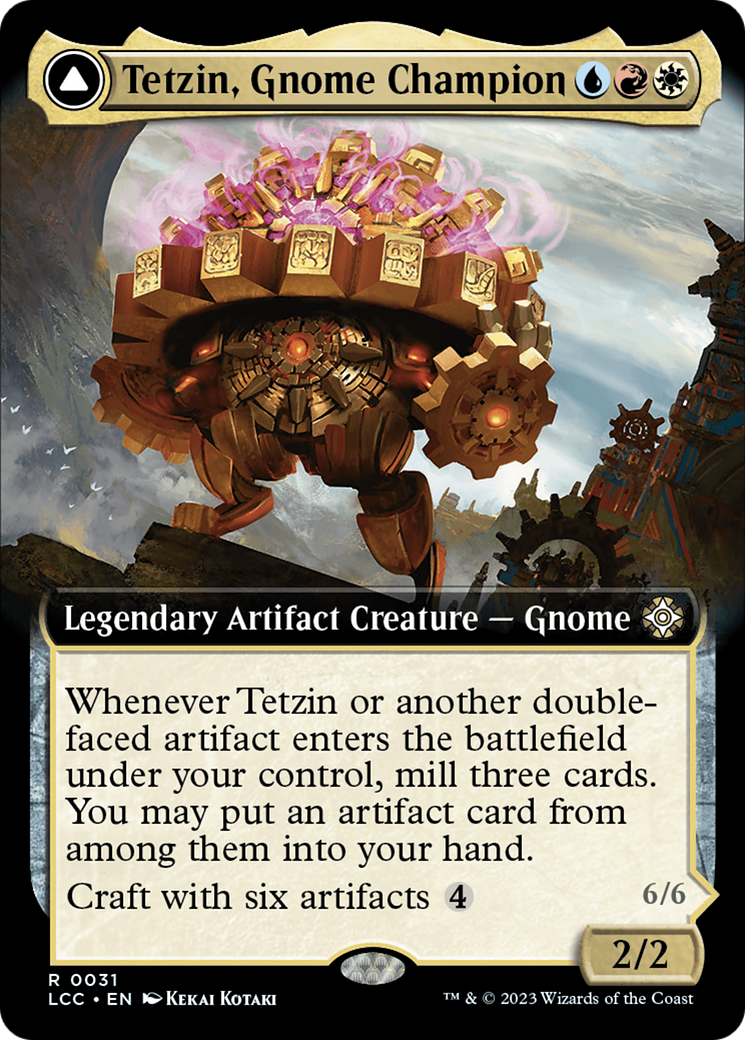 Tetzin, Gnome Champion // The Golden-Gear Colossus (LCC-031) [The Lost Caverns of Ixalan Commander] (Extended Art) MTG Single Magic: The Gathering