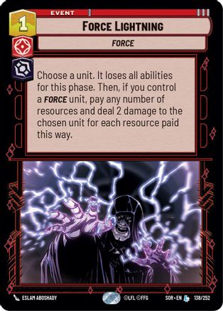 Force Lightning (138/252)[Spark of Rebellion] Foil Star Wars: Unlimited Single Disney