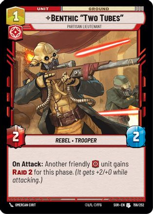 Benthic "Two Tubes" - Partisan Lieutenant (156/252)[Spark of Rebellion] Star Wars: Unlimited Single Disney