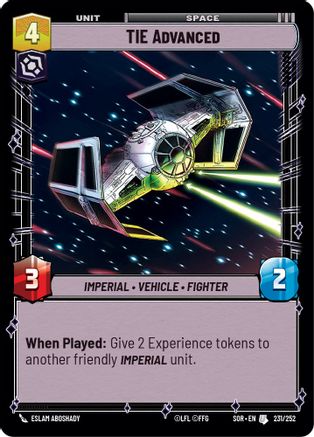 TIE Advanced (231/252)[Spark of Rebellion] Star Wars: Unlimited Single Disney