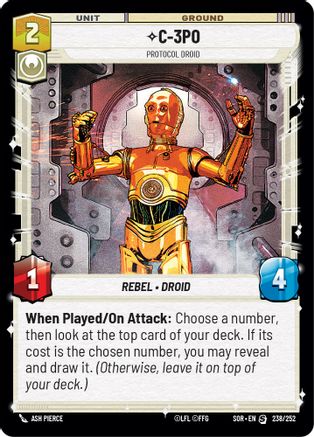 C-3PO - Protocol Droid (238/252) [Spark of Rebellion] Foil Star Wars: Unlimited Single Disney