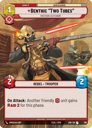 Benthic "Two Tubes" - Partisan Lieutenant (Hyperspace) (419)[Spark of Rebellion] Star Wars: Unlimited Single Disney