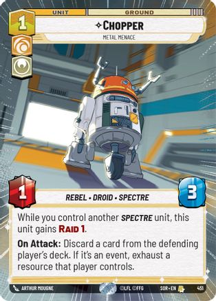 Chopper - Metal Menace (Hyperspace) (451)[Spark of Rebellion] Foil Star Wars: Unlimited Single Disney