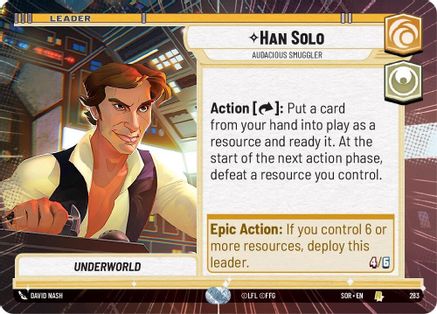 Han Solo - Audacious Smuggler (Hyperspace) (283)[Spark of Rebellion] Star Wars: Unlimited Single Disney