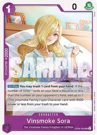 Vinsmoke Sora (OP06-063) [Wings of the Captain Pre-Release Cards] One Piece Single Bandai