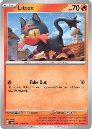Litten - 032/162 (32) - [SV: Temporal Forces] Reverse Holofoil Pokemon Single Pokémon